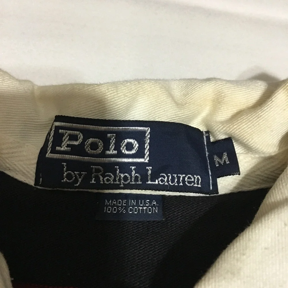 Polo Ralph Lauren Rugby Shirt Mens Medium Red Black Striped Elbow Patch